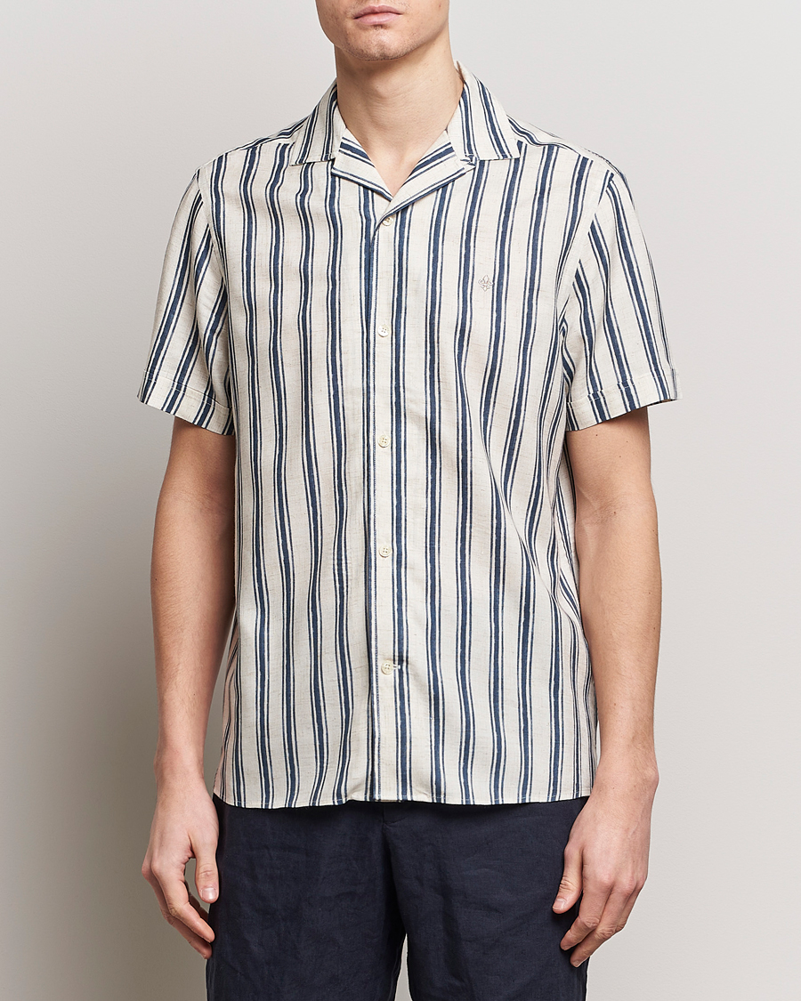 Herr | Morris | Morris | Printed Short Sleeve Shirt Navy/Beige