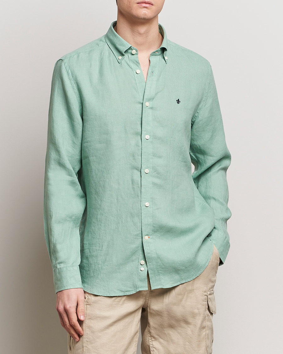 Herr |  | Morris | Douglas Linen Button Down Shirt Light Green