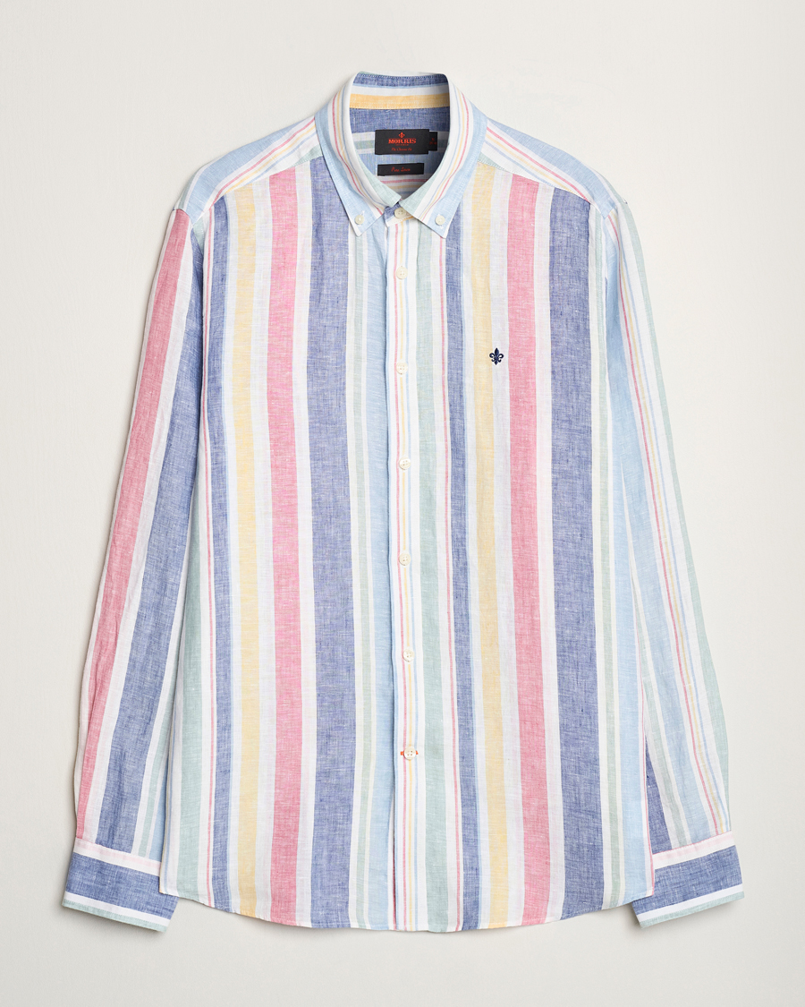 Herr | Skjortor | Morris | Happy Linen Stripe Shirt Light Blue