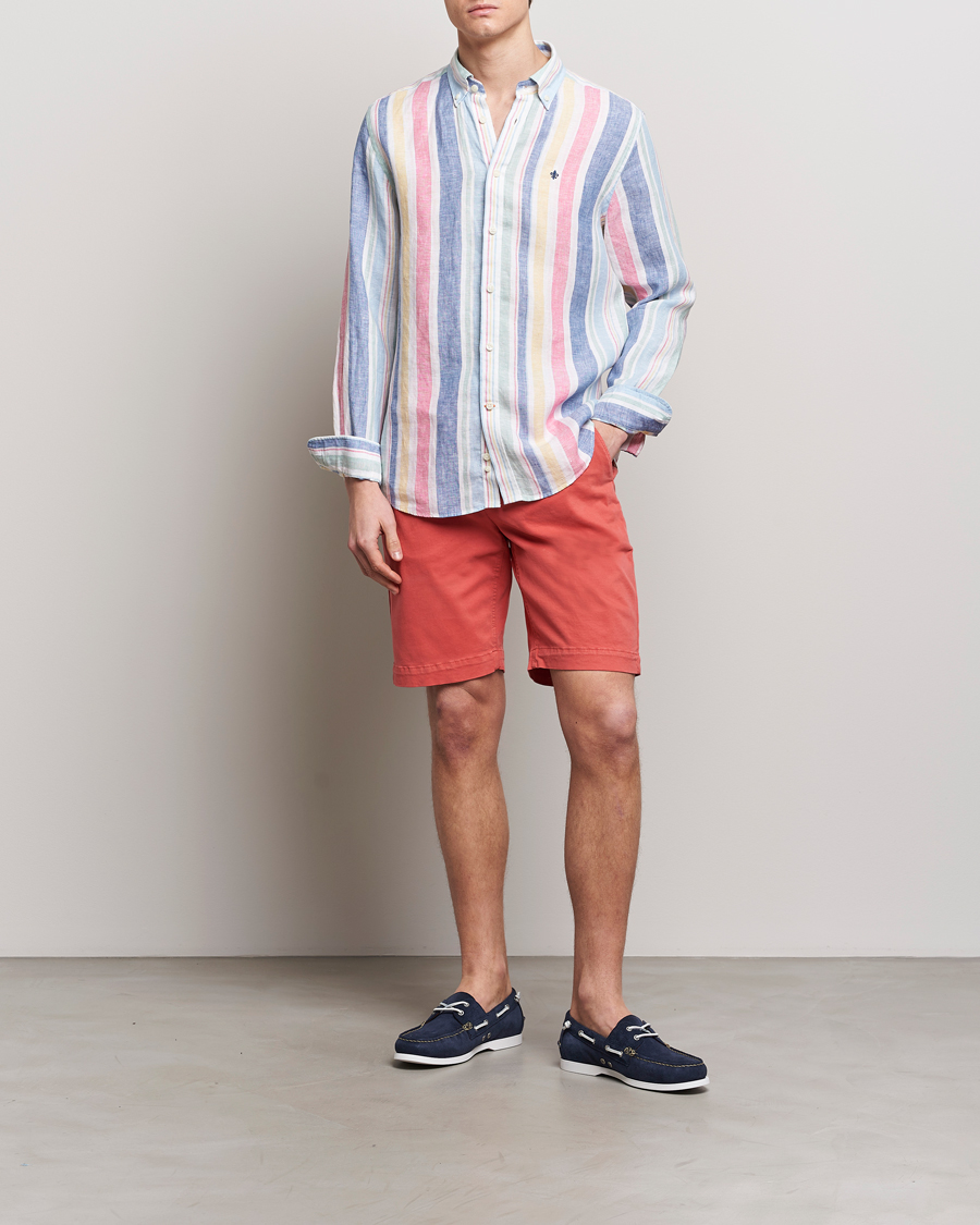 Herr | Skjortor | Morris | Happy Linen Stripe Shirt Light Blue
