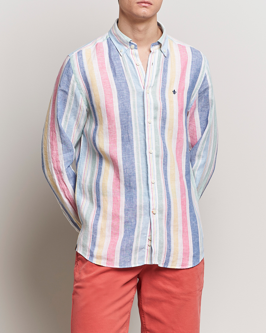 Herr | Linneskjortor | Morris | Happy Linen Stripe Shirt Light Blue