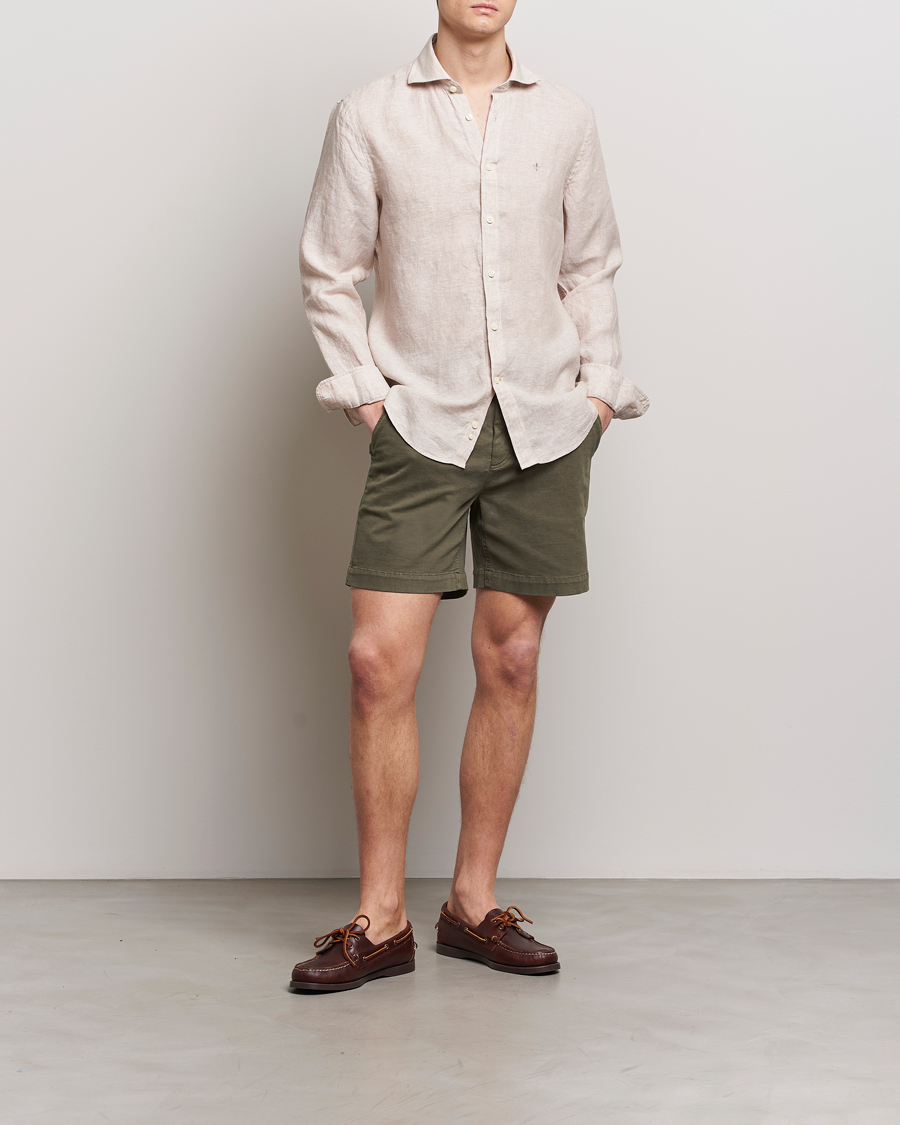 Herr | Skjortor | Morris | Slim Fit Linen Cut Away Shirt Khaki