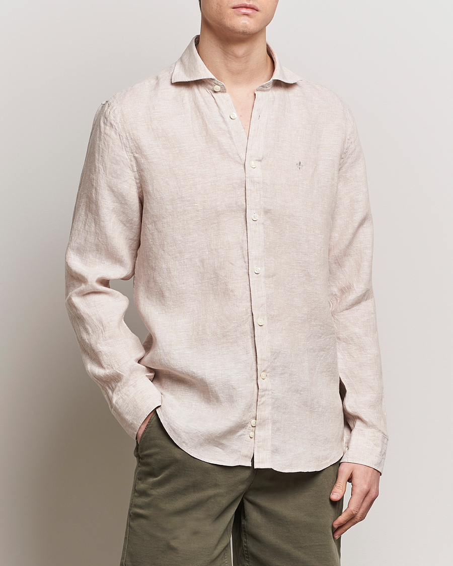 Herr | Kläder | Morris | Slim Fit Linen Cut Away Shirt Khaki