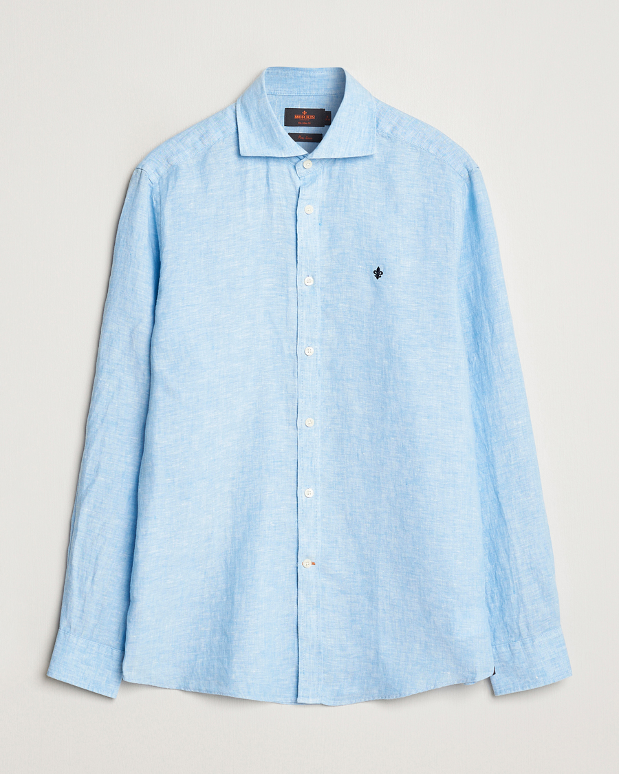Herr | Skjortor | Morris | Slim Fit Linen Cut Away Shirt Light Blue