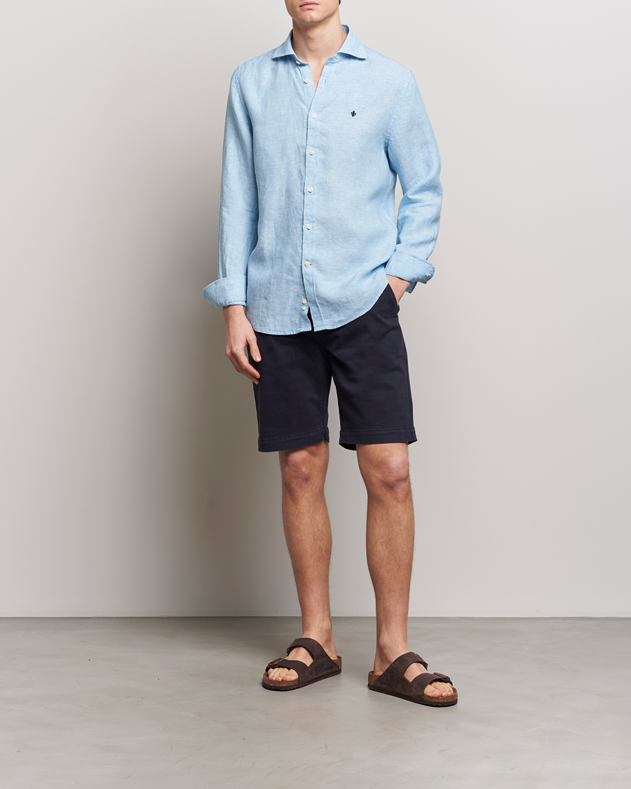 Herr | Skjortor | Morris | Slim Fit Linen Cut Away Shirt Light Blue