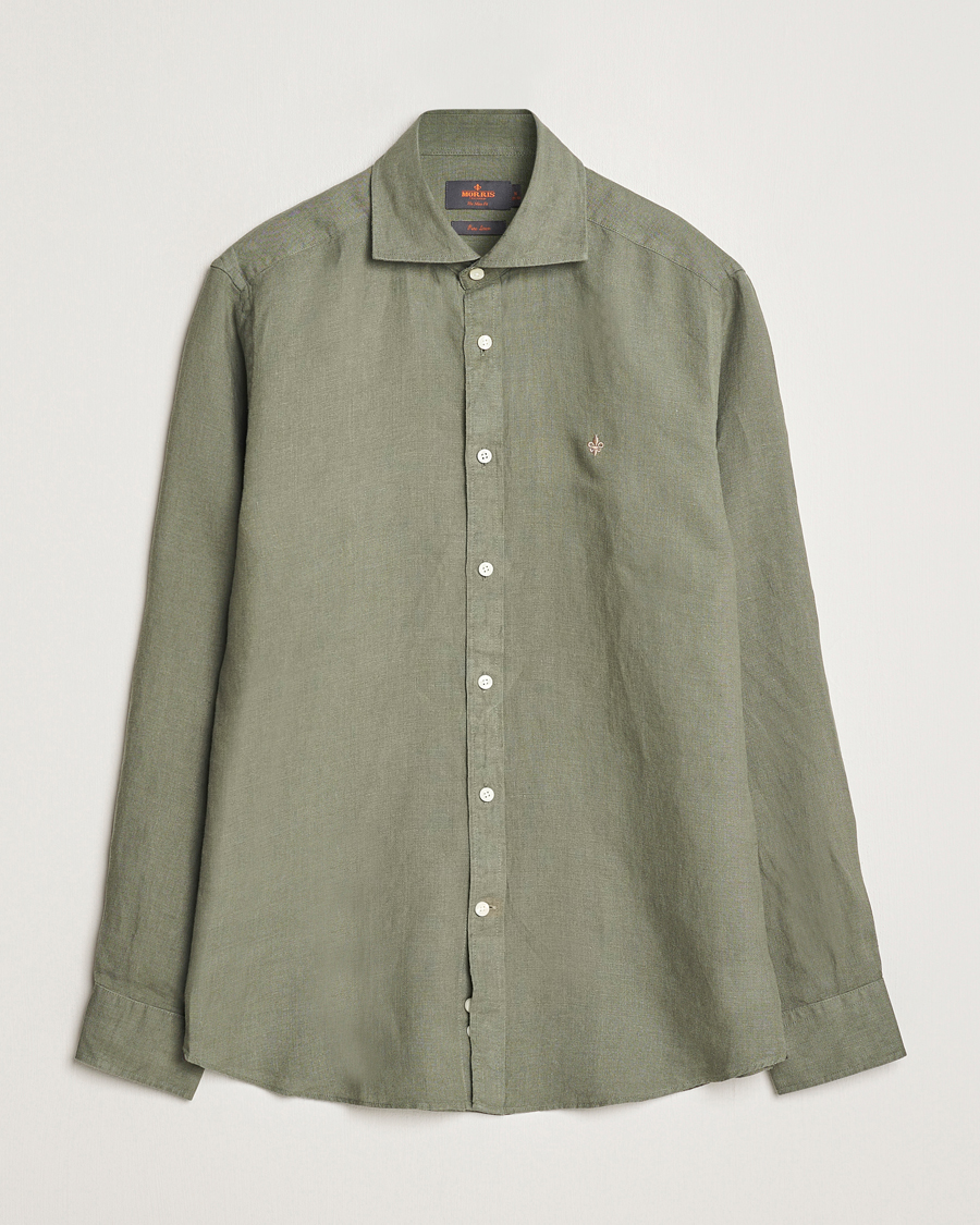 Herr | Skjortor | Morris | Slim Fit Linen Cut Away Shirt Olive