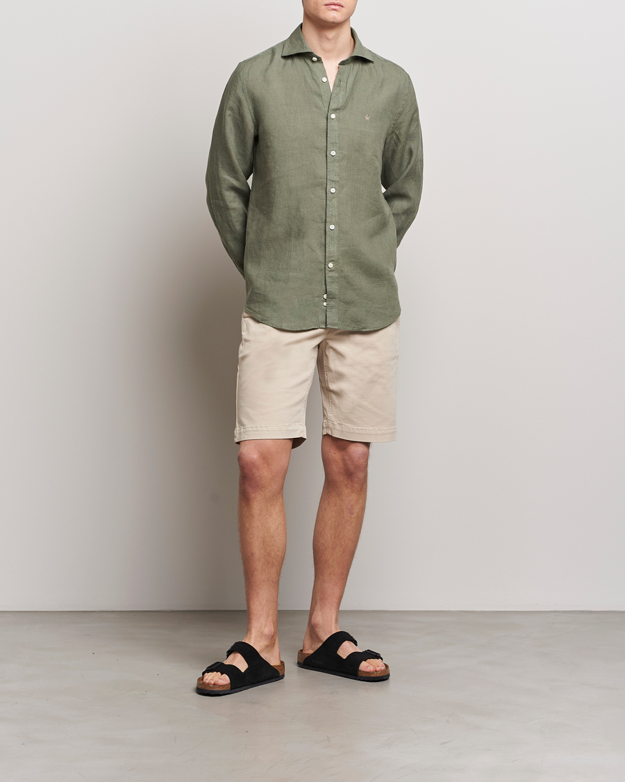 Herr | Skjortor | Morris | Slim Fit Linen Cut Away Shirt Olive
