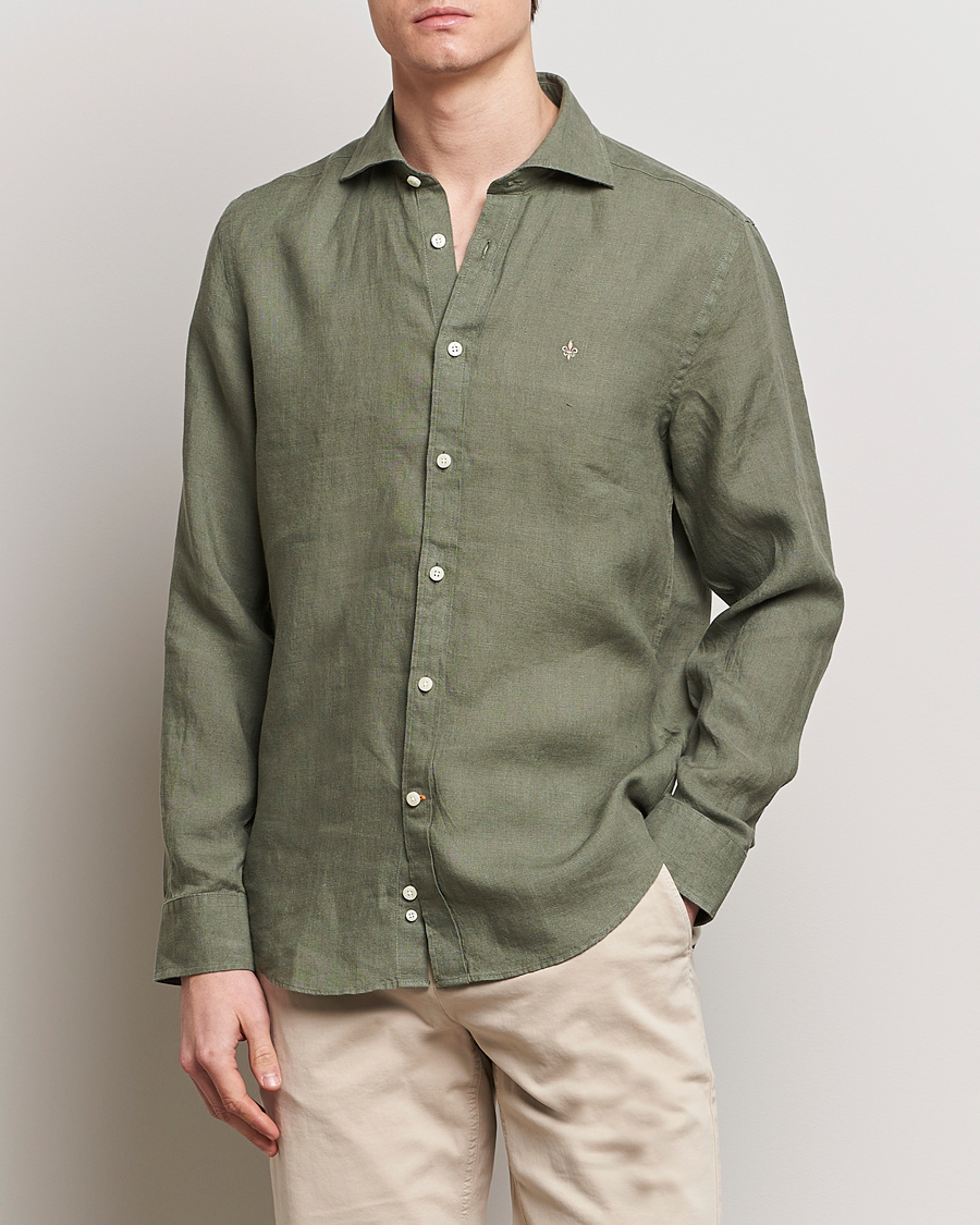 Herr | Casual | Morris | Slim Fit Linen Cut Away Shirt Olive