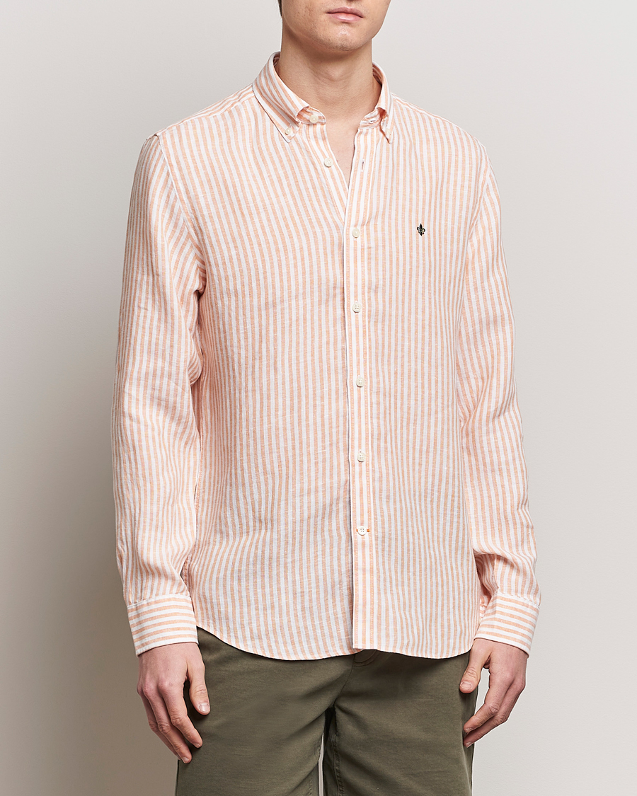 Herr | Linneskjortor | Morris | Douglas Linen Stripe Shirt Orange