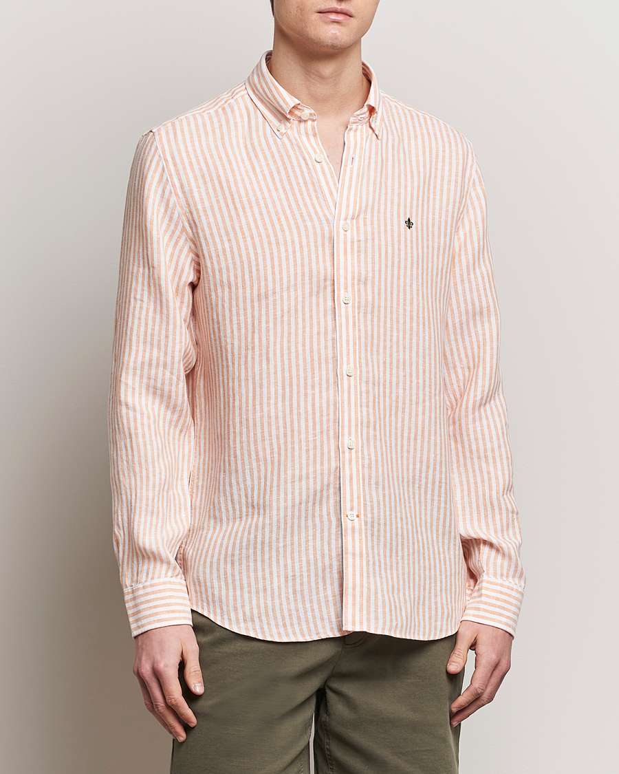 Herr | Casual | Morris | Douglas Linen Stripe Shirt Orange