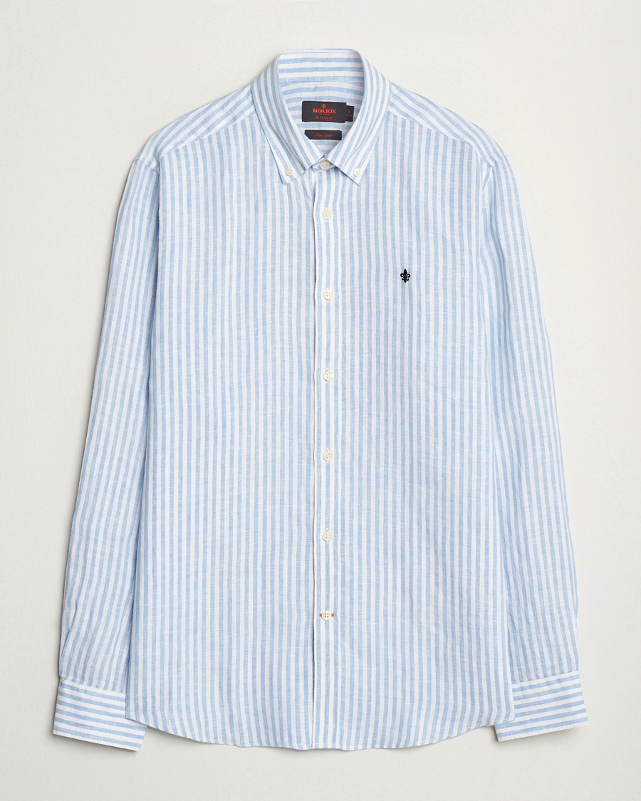 Herr | Skjortor | Morris | Douglas Linen Stripe Shirt Light Blue