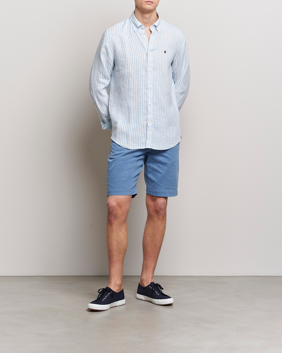 Herr | Skjortor | Morris | Douglas Linen Stripe Shirt Light Blue