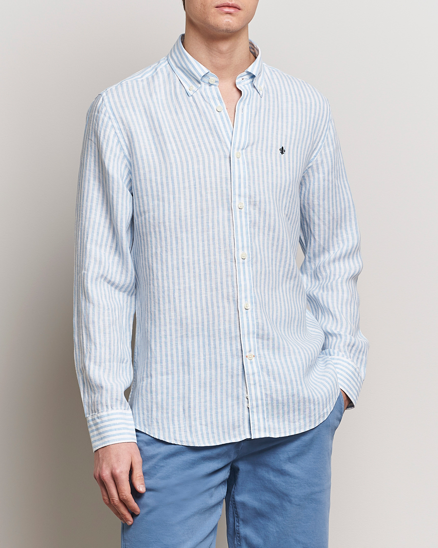 Herr | Linneavdelningen | Morris | Douglas Linen Stripe Shirt Light Blue