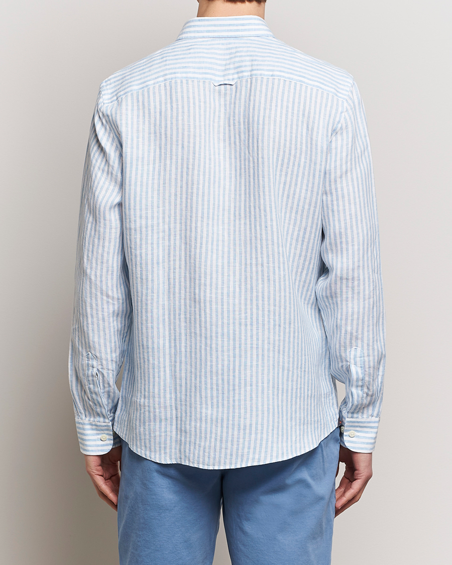 Herr | Skjortor | Morris | Douglas Linen Stripe Shirt Light Blue