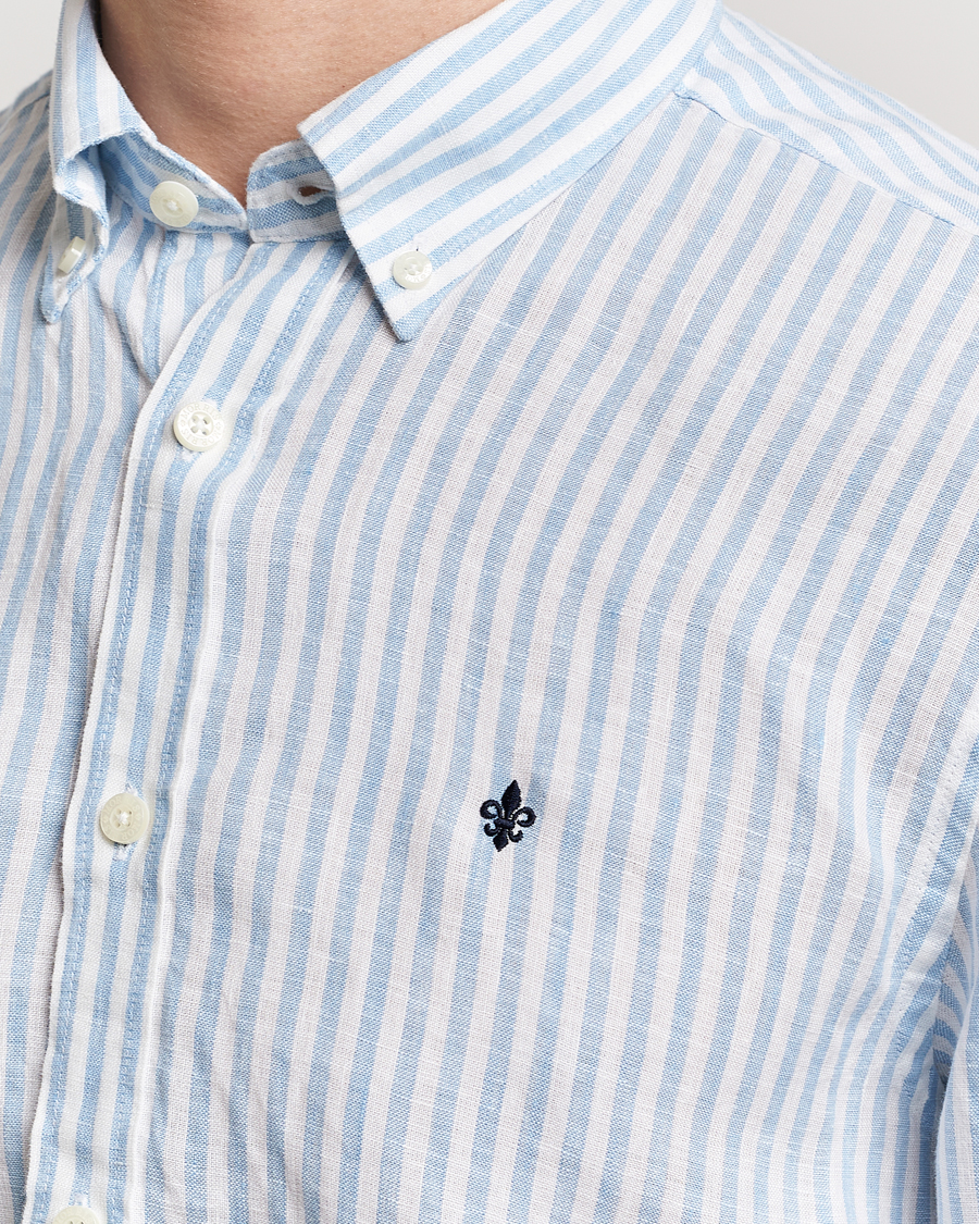 Herr | Skjortor | Morris | Douglas Linen Stripe Shirt Light Blue
