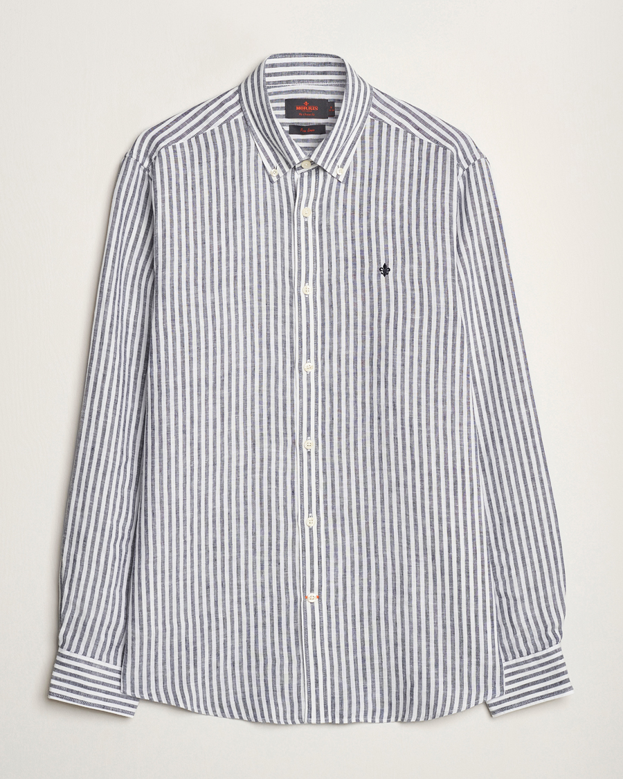 Herr | Skjortor | Morris | Douglas Linen Stripe Shirt Navy