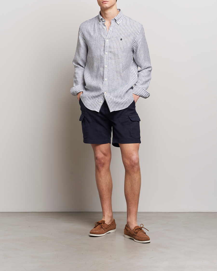 Herr | Skjortor | Morris | Douglas Linen Stripe Shirt Navy