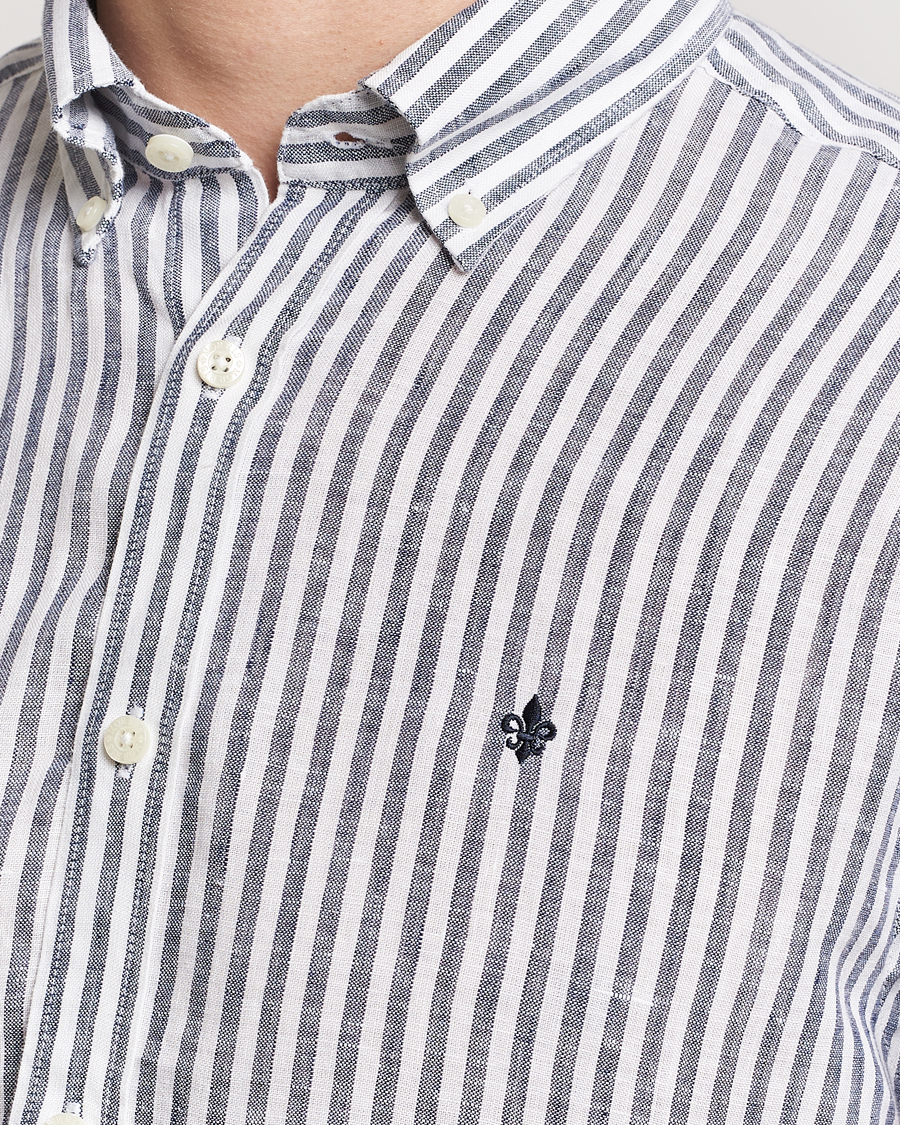 Herr | Skjortor | Morris | Douglas Linen Stripe Shirt Navy