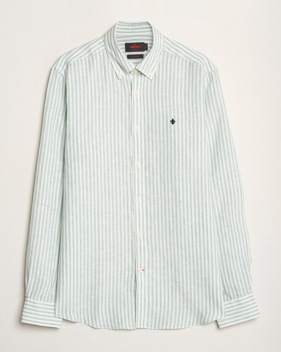 Herr | Skjortor | Morris | Douglas Linen Stripe Shirt Light Green