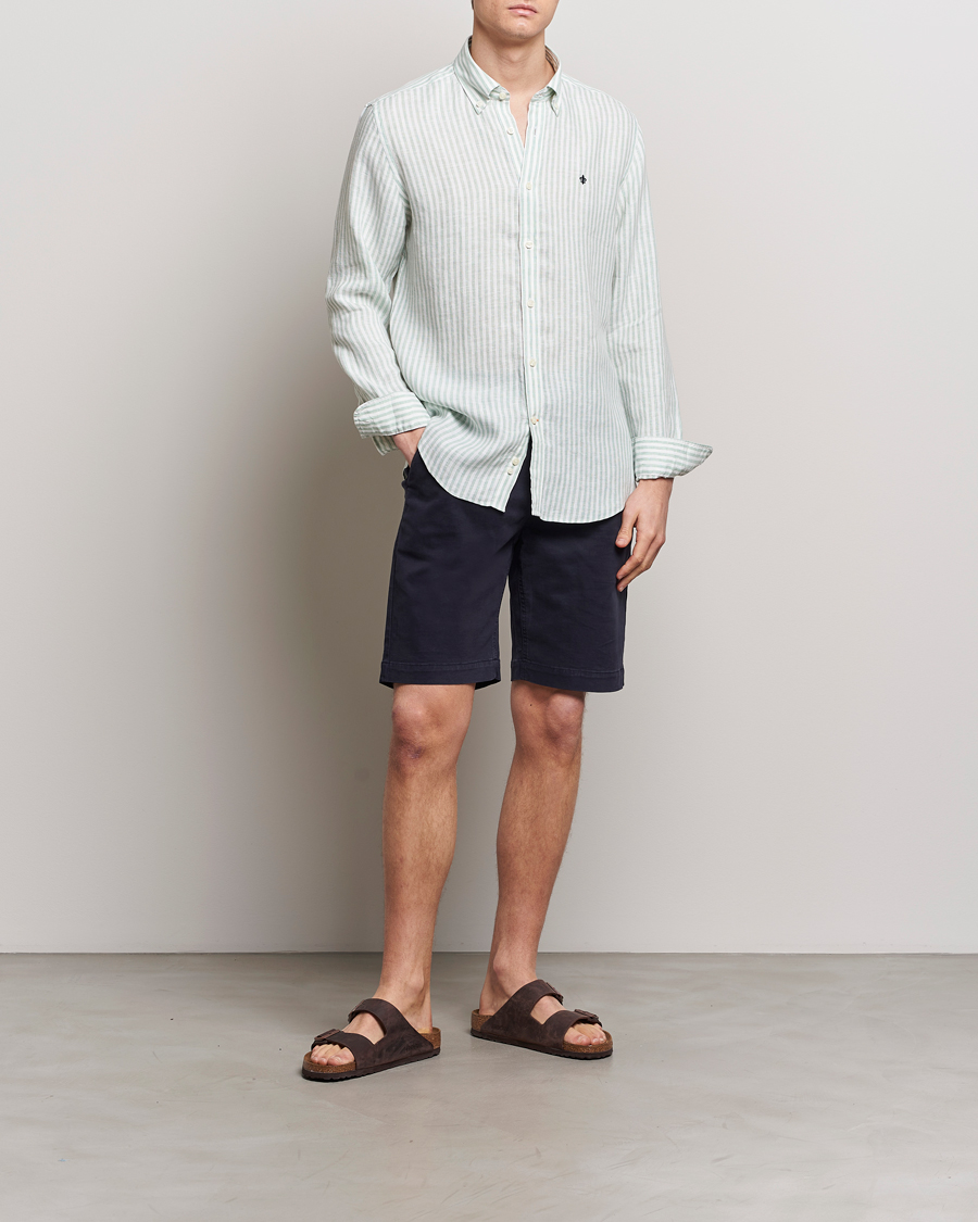 Herr | Skjortor | Morris | Douglas Linen Stripe Shirt Light Green