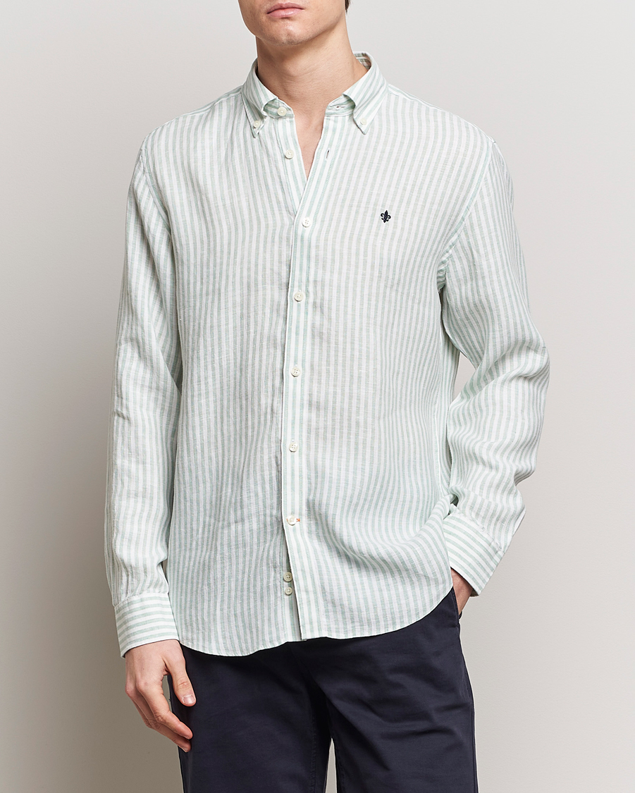 Herr | Linneskjortor | Morris | Douglas Linen Stripe Shirt Light Green