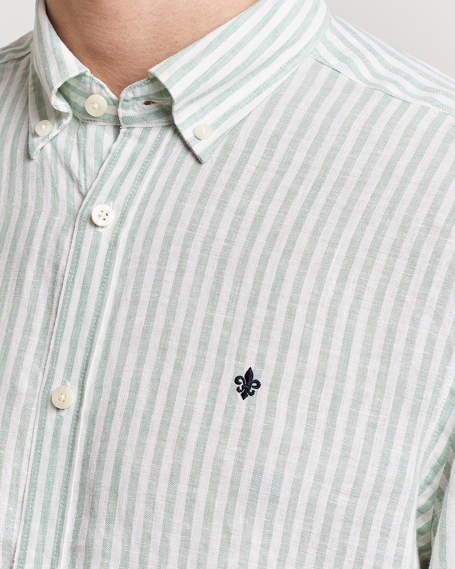 Herr | Skjortor | Morris | Douglas Linen Stripe Shirt Light Green