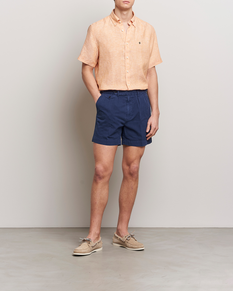 Herr | Skjortor | Morris | Douglas Linen Short Sleeve Shirt Orange