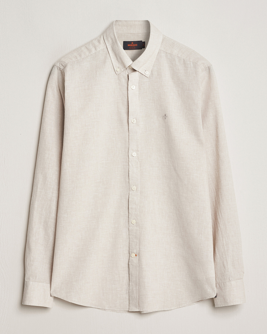Herr | Skjortor | Morris | Slim Fit Linen Check Shirt Khaki