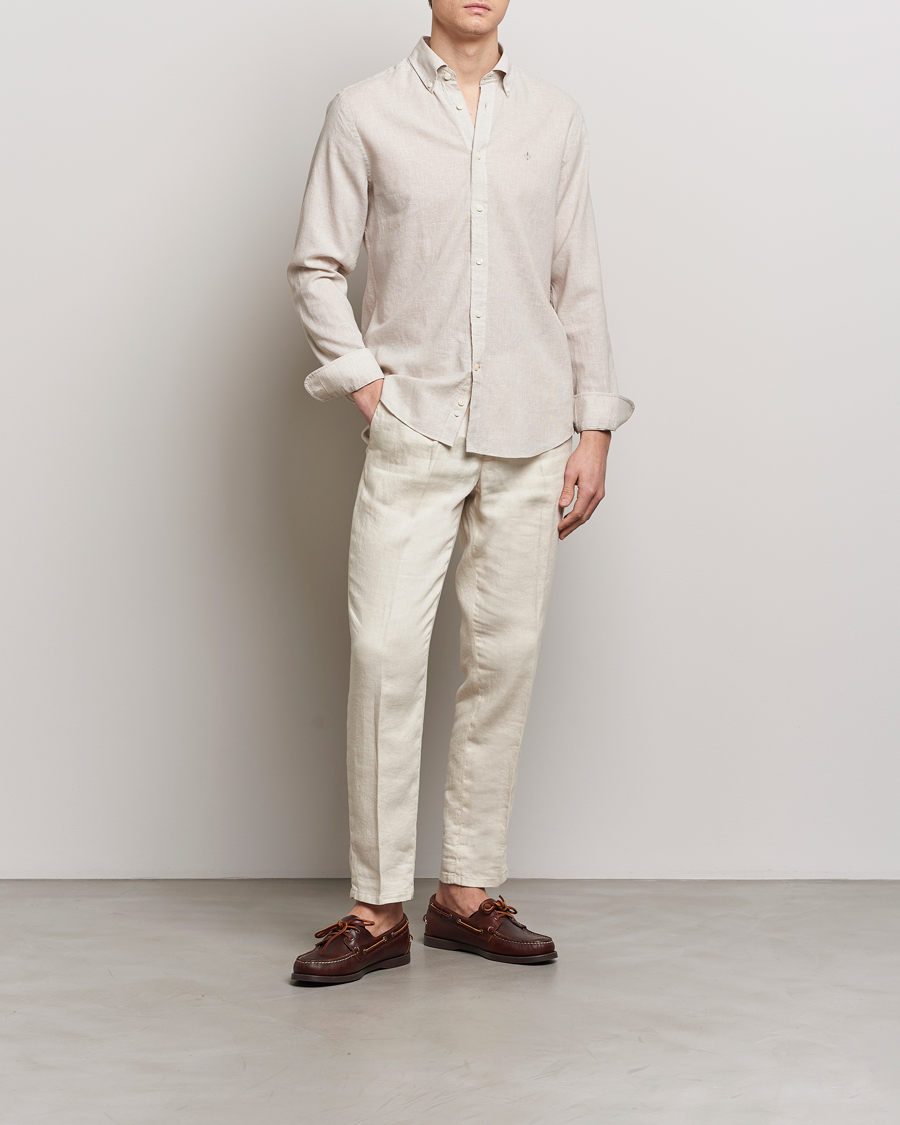 Herr | Skjortor | Morris | Slim Fit Linen Check Shirt Khaki
