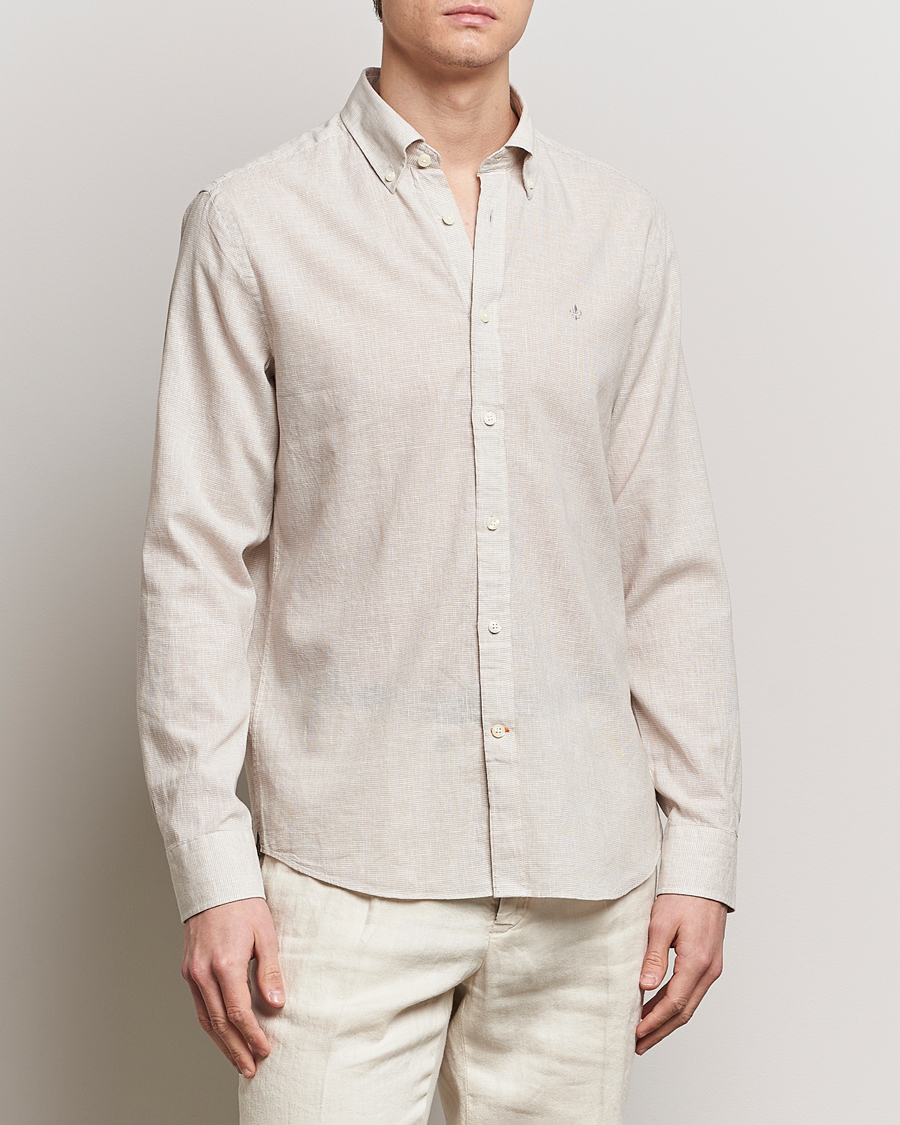 Herr | Casual | Morris | Slim Fit Linen Check Shirt Khaki