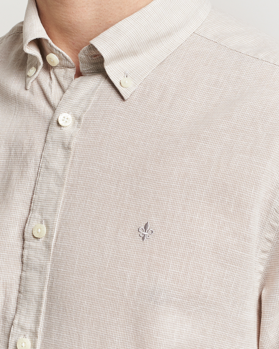 Herr | Skjortor | Morris | Slim Fit Linen Check Shirt Khaki