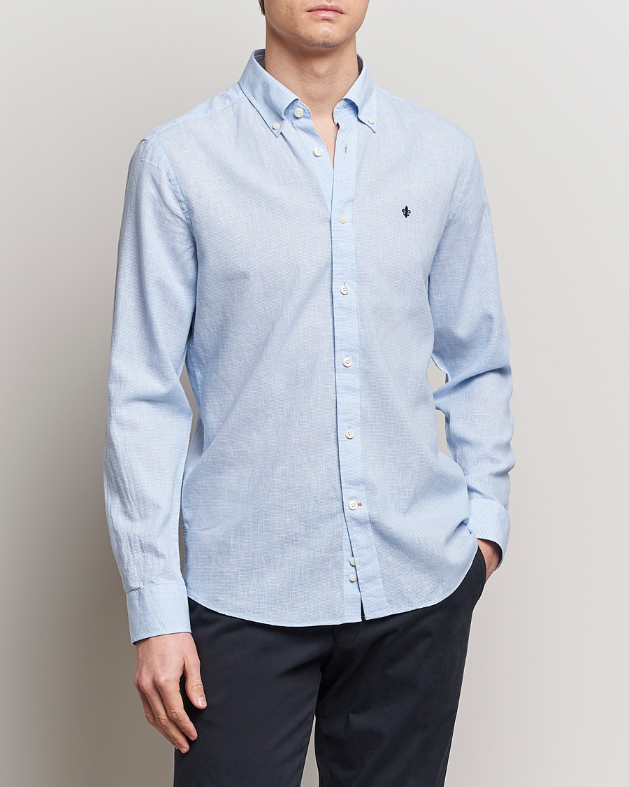 Herr | Preppy Authentic | Morris | Slim Fit Linen Check Shirt Light Blue