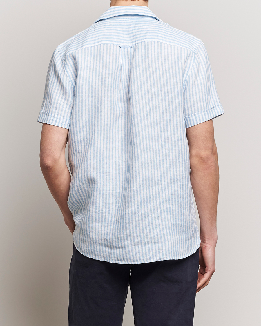 Herr | Skjortor | Morris | Striped Resort Linen Short Sleeve Shirt Light Blue