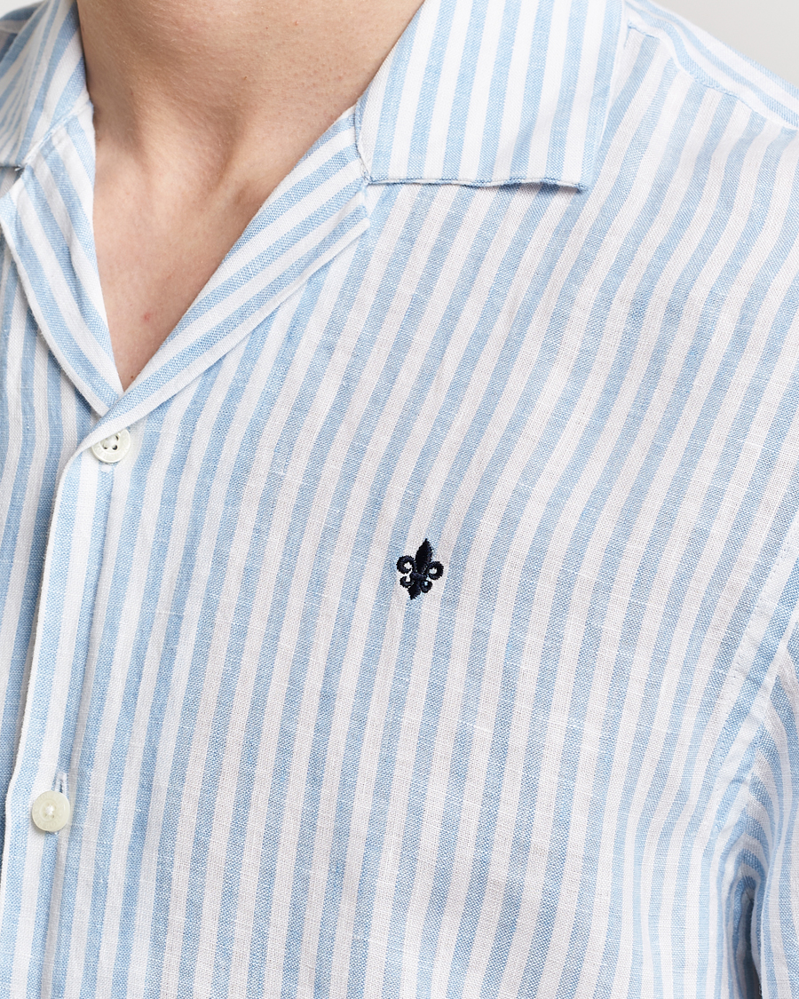 Herr | Skjortor | Morris | Striped Resort Linen Short Sleeve Shirt Light Blue
