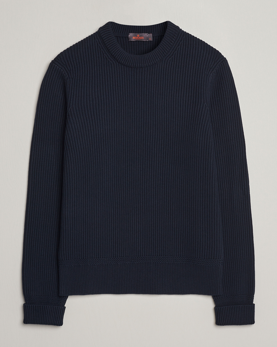Herr | Tröjor | Morris | Arthur Navy Cotton/Merino Knitted Sweater Navy