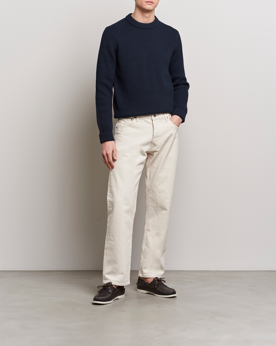 Herr | Tröjor | Morris | Arthur Navy Cotton/Merino Knitted Sweater Navy