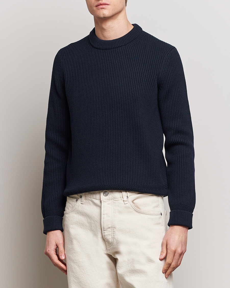 Herr | Stilsegment Casual Classics | Morris | Arthur Navy Cotton/Merino Knitted Sweater Navy