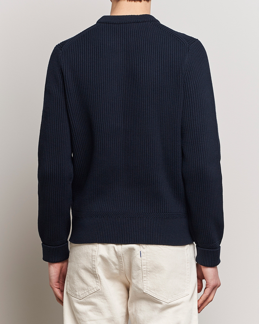 Herr | Tröjor | Morris | Arthur Navy Cotton/Merino Knitted Sweater Navy