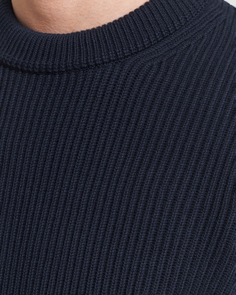 Herr | Tröjor | Morris | Arthur Navy Cotton/Merino Knitted Sweater Navy
