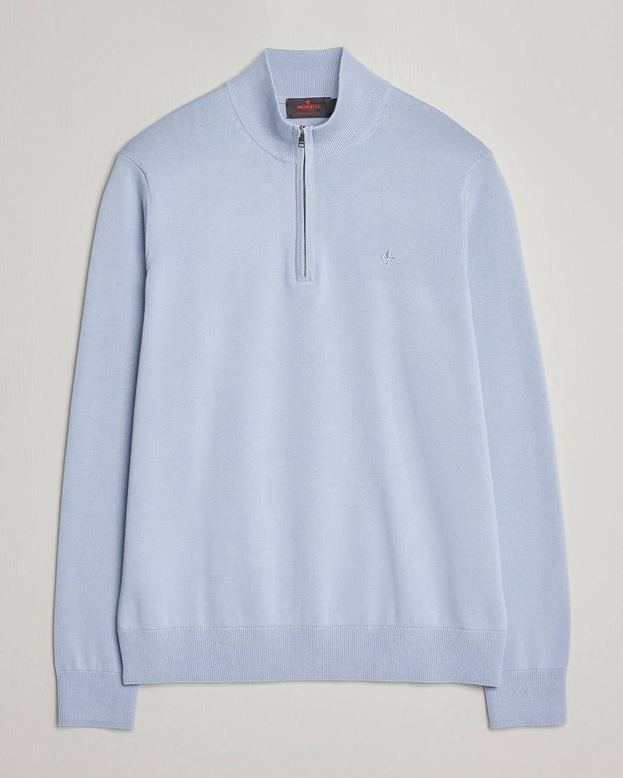 Herr | Tröjor | Morris | Riley Cotton Half Zip Light Blue