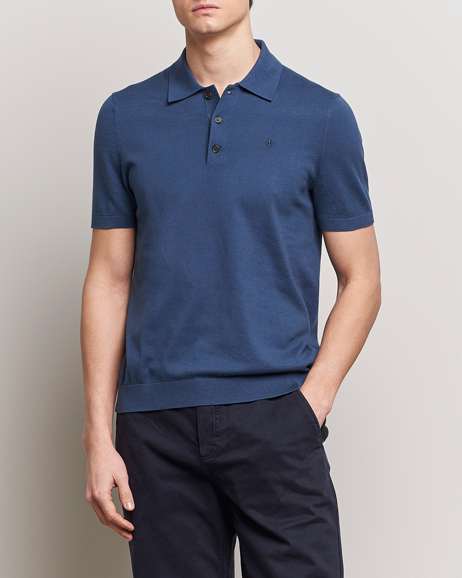 Herr | Stickade pikéer | Morris | Cenric Cotton Knitted Short Sleeve Polo Navy
