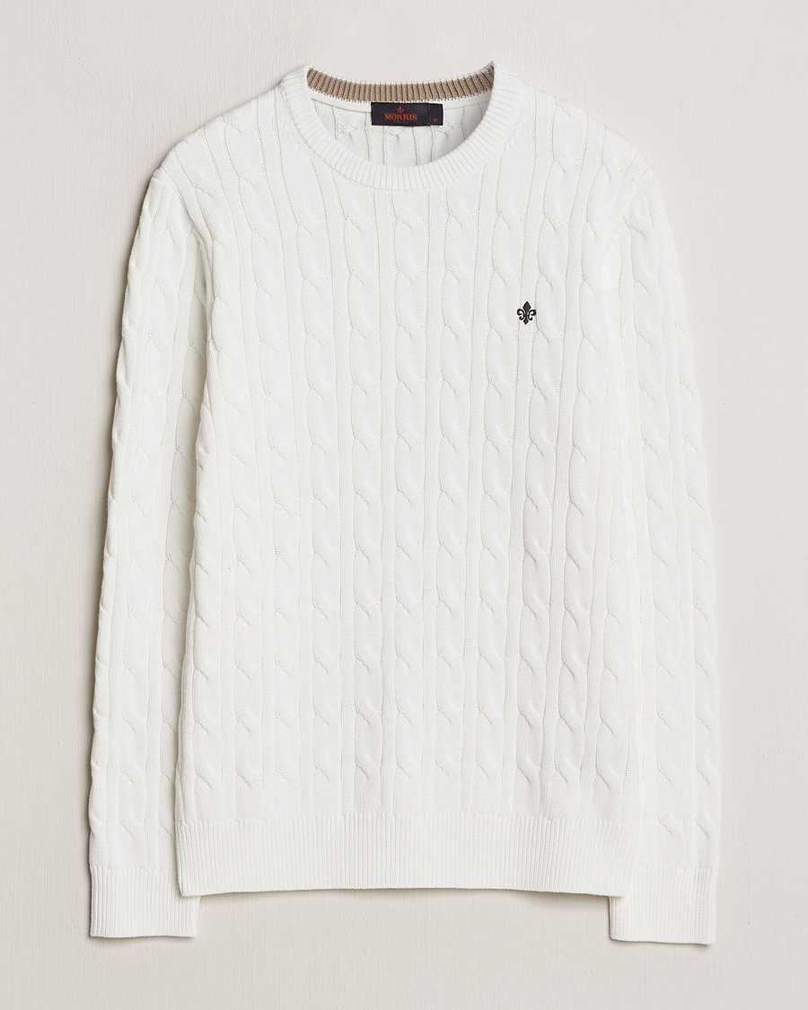 Herr | Tröjor | Morris | Ethan Cotton Cable Crew Neck Off White