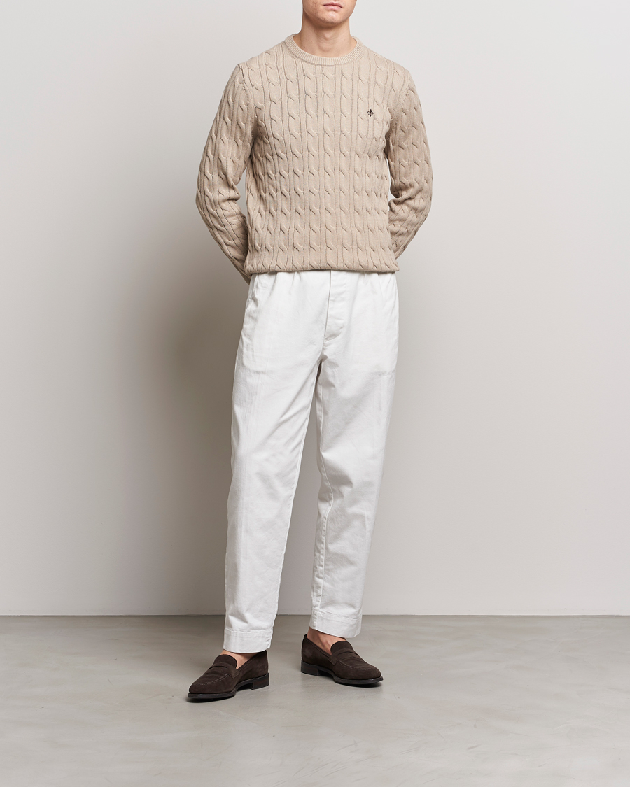 Herr | Tröjor | Morris | Ethan Cotton Cable Crew Neck Khaki