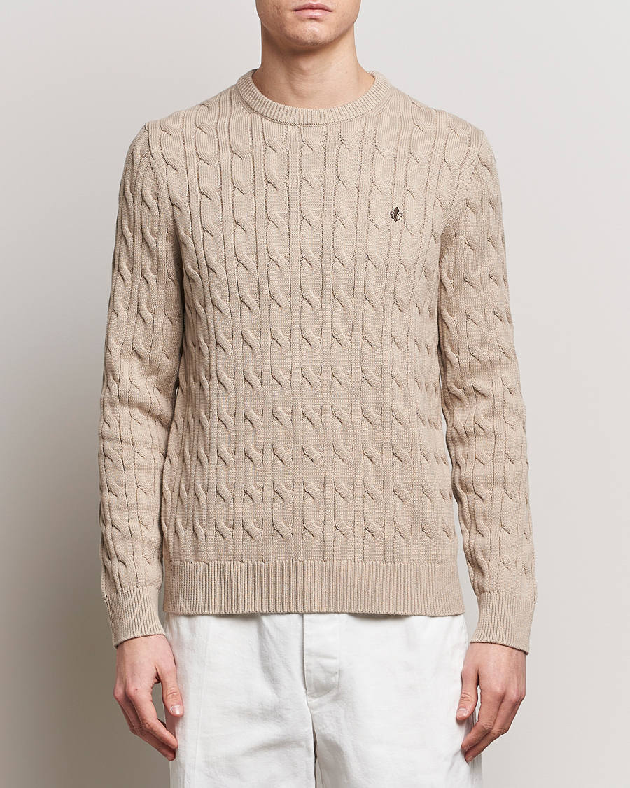 Herr | 20% rea | Morris | Ethan Cotton Cable Crew Neck Khaki