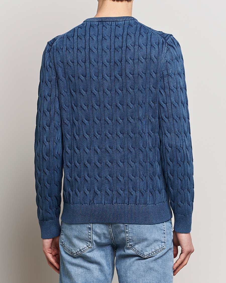 Herr | Tröjor | Morris | Ethan Cotton Cable Crew Neck Blue