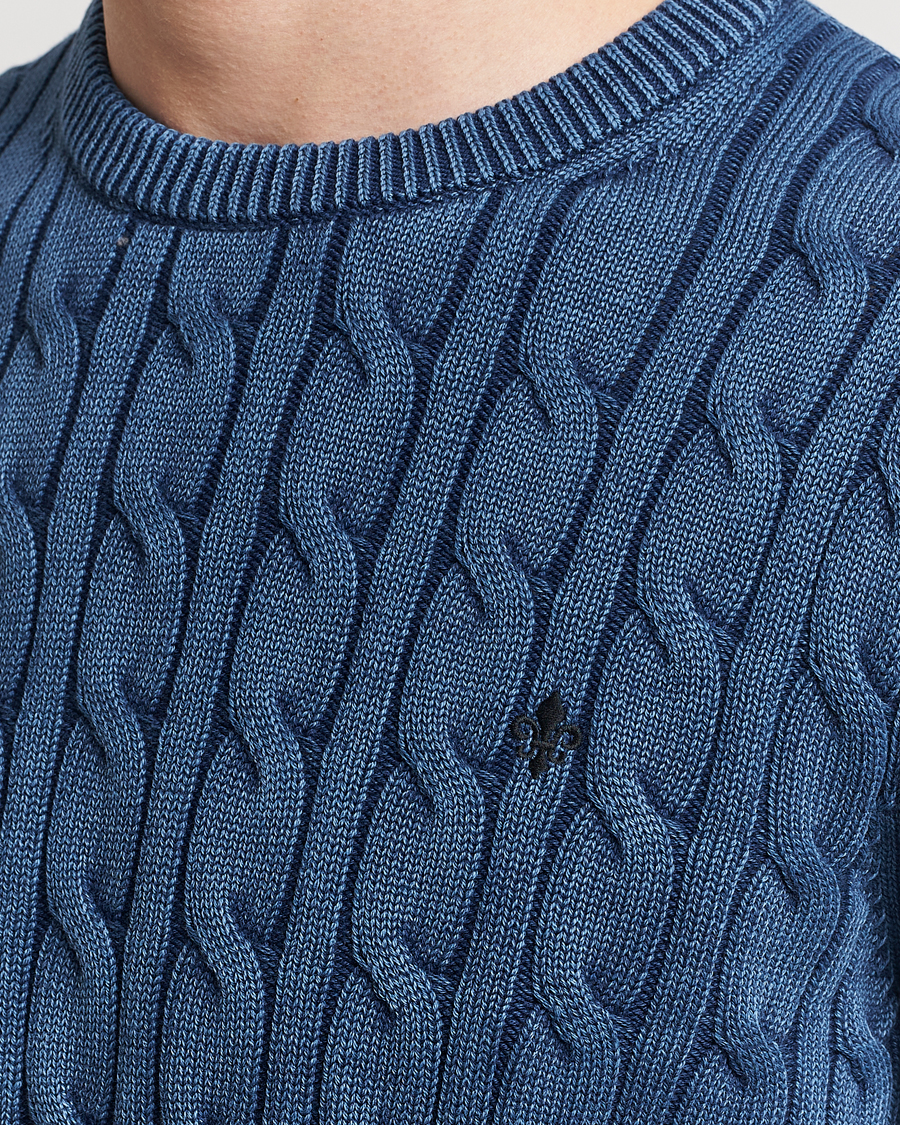 Herr | Tröjor | Morris | Ethan Cotton Cable Crew Neck Blue