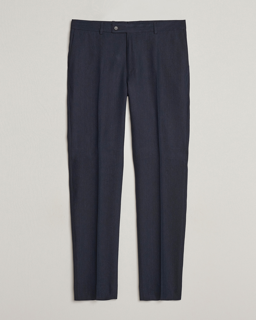 Herr | Byxor | Morris | Bobby Linen Suit Trousers Navy