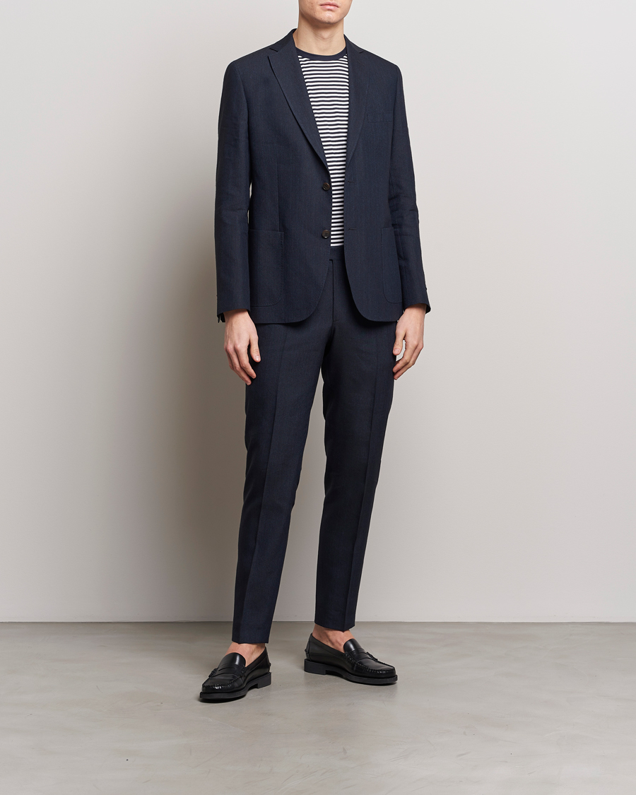 Herr | Byxor | Morris | Bobby Linen Suit Trousers Navy