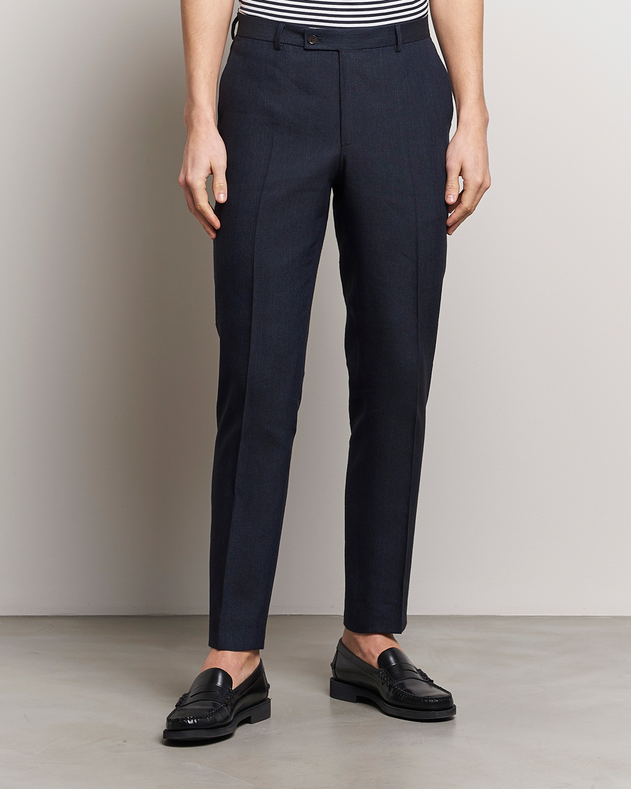 Herr | Byxor | Morris | Bobby Linen Suit Trousers Navy