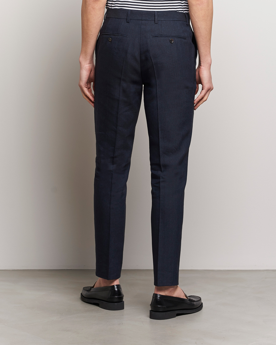 Herr | Byxor | Morris | Bobby Linen Suit Trousers Navy